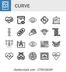 curve simple icons set. Contains such icons as Ecg, Heartbeat, View, Eye, Curves, Rainbow, Dna, Genes, Piercing, Genetics, Design, Layout, can be used for web, mobile and logo