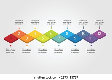 curve square chart of 12 month timeline template for infographic for presentation for 12 element