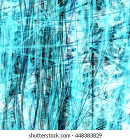 Curve stripes and ovals. Blue texture. Abstract seamless vector pattern.