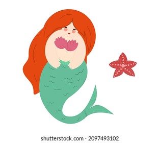 Curve and sweety mermaid vector cartoon and starfish.