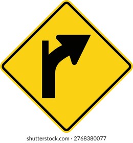 Curve with Tangent Right Warning Road Sign Yellow Diamond Illustration