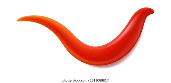Curve tomato sauce stain or splash. Isolated vector red splat of sour paste, catsup or paint smear stroke. 3d food condiment drop, splatter and blob