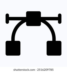Curve Vector Editing Tool Sign Icon, Isolated Silhouette Vector Icon.