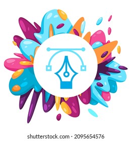 curve vector pen drawing tools designer icon in colorful splat paint liquid splashing ink splash vector design creative illustration