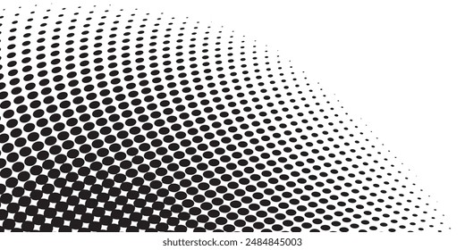 Fondo de semitonos de grunge de onda y curva. Puntos negros y patrón de semitonos con fondo blanco. 