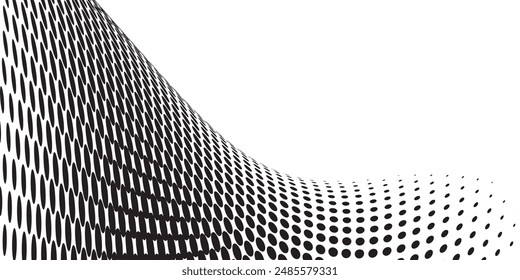 Fondo de semitonos de grunge de onda y curva. Puntos negros y patrón de semitonos con fondo blanco. 