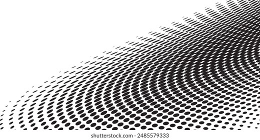Curve and wave grunge halftone background. Black Dots and halftone pattern with white background. 