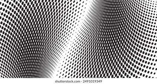 Curve and wave grunge halftone background. Black Dots and halftone pattern with white background. 
