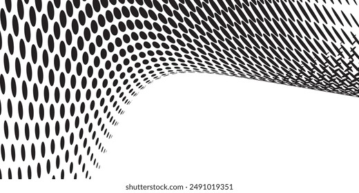 Curve and wave grunge halftone background. Black Dots and halftone pattern with white background. 