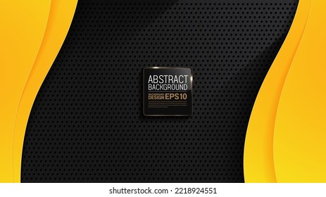 curve wave line yellow geometric on metal dots black background,  luxury minimal fluid shapes, illustration advertising, application, Banner, media cover and brochure template design