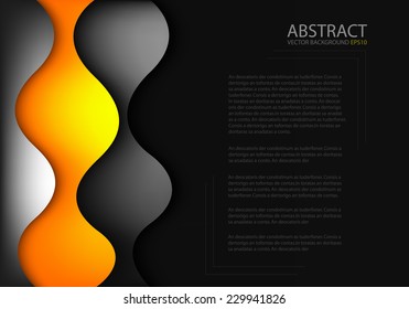 Curve wave orange line background with silver grey curve line on black space paper layer overlap for text and message modern artwork design