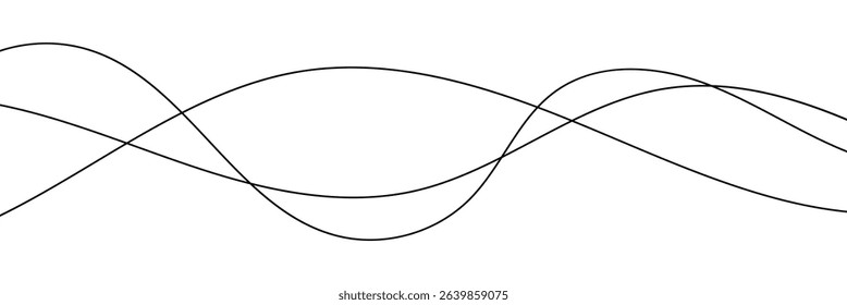 Curve wave seamless pattern. Abstract black lines wave curve motion on white background. Wave line and wavy zigzag lines. Curvy thread, string or yarn lines. Vector Illustration.