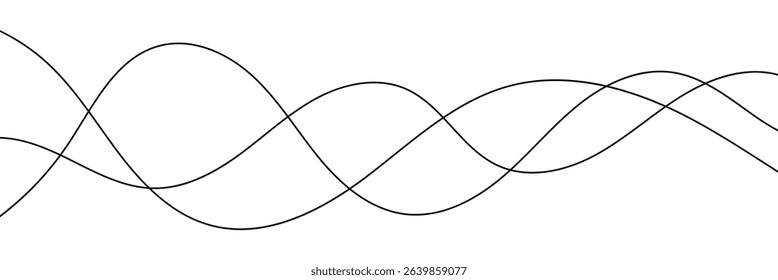 Curve wave seamless pattern. Abstract black lines wave curve motion on white background. Wave line and wavy zigzag lines. Curvy thread, string or yarn lines. Vector Illustration.