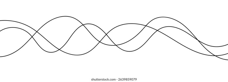 Curve wave seamless pattern. Abstract black lines wave curve motion on white background. Wave line and wavy zigzag lines. Curvy thread, string or yarn lines. Vector Illustration.
