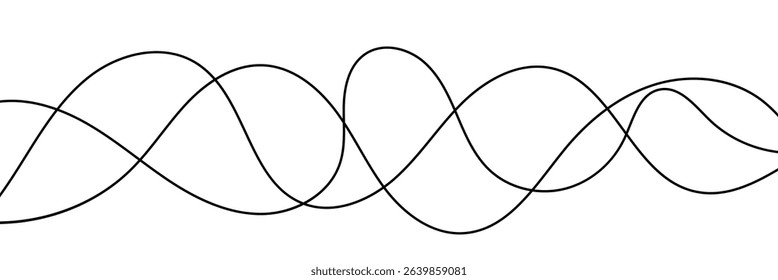 Curve wave seamless pattern. Abstract black lines wave curve motion on white background. Wave line and wavy zigzag lines. Curvy thread, string or yarn lines. Vector Illustration.