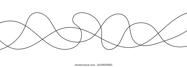 Curve wave seamless pattern. Abstract black lines wave curve motion on white background. Wave line and wavy zigzag lines. Curvy thread, string or yarn lines. Vector Illustration.