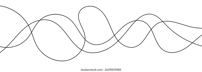 Curve wave seamless pattern. Abstract black lines wave curve motion on white background. Wave line and wavy zigzag lines. Curvy thread, string or yarn lines. Vector Illustration.