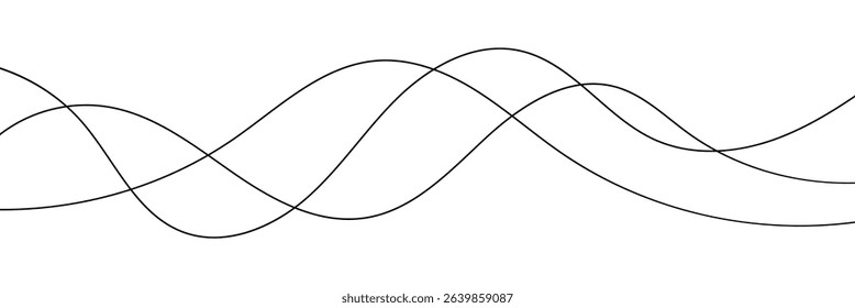 Curve wave seamless pattern. Abstract black lines wave curve motion on white background. Wave line and wavy zigzag lines. Curvy thread, string or yarn lines. Vector Illustration.
