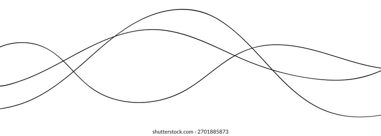 Curve wave seamless pattern. Abstract black lines wave curve motion on white background. Wave line and wavy zigzag lines. Curvy thread, string or yarn lines. Vector Illustration.