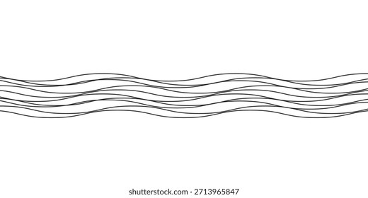 Patrón de onda curva sin fisuras. Abstractas líneas negras ondulan el movimiento de la curva sobre fondo blanco. Línea ondulada y líneas onduladas en zigzag. Líneas curvas de hilo, hilo o hilo. Ilustración vectorial.