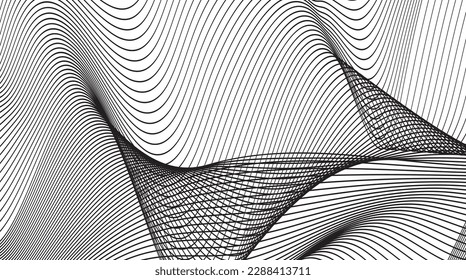 Curve wave seamless pattern. Thin line wavy abstract vector background. Curve wave seamless pattern. Line art striped graphic template. Vector illustration