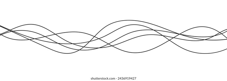 Curve wave seamless pattern. Thin line wavy abstract vector background. Curve wave seamless pattern. Line art striped graphic template. Vector illustration in white background