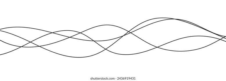 Curve wave seamless pattern. Thin line wavy abstract vector background. Curve wave seamless pattern. Line art striped graphic template. Vector illustration in white background