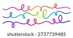 Curve Wave Shape Vector Lines. Abstract Wavy Ribbons with Rainbow Color Gradient. Continuous Squiggle Shapes Pattern. Horizontal Swirl Gradient Lines Flowing on a White Background.
