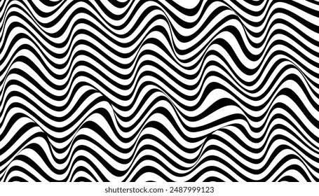 Curve wave stripe line pattern. optical illusion wavy background with black and white stripes texture