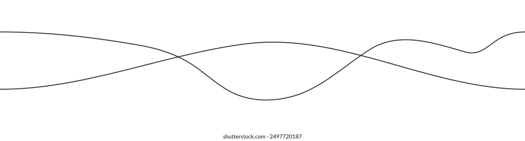 Curve wave thin line vector bg. Seamless undulate squiggle curvy flow. Abstract wiggly water art. Simple winding linear divider. Organic sketch doodle waveform. Dynamic uneven zigzag amplitude