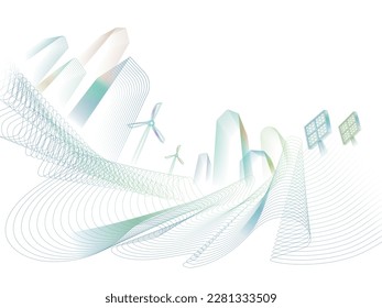 Curve Wavy Line A009_ESG ECO city on hill with ECO element shows the environmental protection vector illustration graphic EPS10
