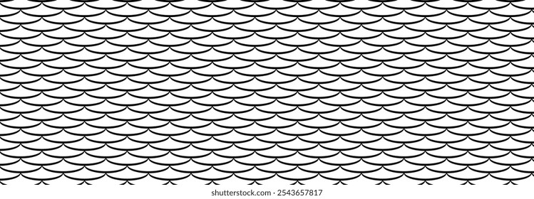 Patrones de línea curva y ondulada, rayas de techo, tejas, tela, ilustración, Vector, onda, fondo, líneas, blanco y negro, Anuncio, Sitio web. Arreglo, escamas de peces.