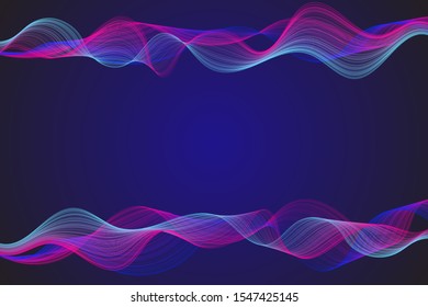 Curve wavy lines science and technology background. Intersecting curve lines big data visualization, machine learning algorithm or artificial intelligence background. Sound waves concept illustration.