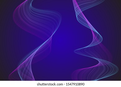 Curve wavy lines science and technology background. Intersecting curve lines big data visualization, machine learning algorithm or artificial intelligence background. Sound waves concept illustration.