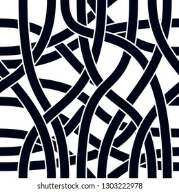 Curve wavy lines seamless pattern, vector repeat endless background, tangled stripes trendy tiling wallpaper motif.