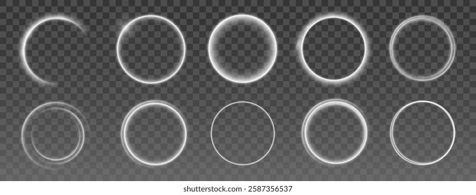 Curve white line light effect. Abstract luxury white light vector flare semicircle and spark light effect. Glowing white circle. Isolated set of round sparks or round lights. Light white Twirl.