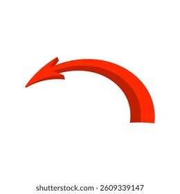 Curved 3D arrow. Left red arrow icon