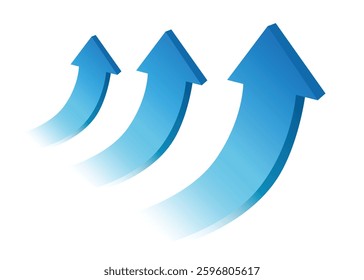 curved 3D blue arrows pointing up represent profit and progress