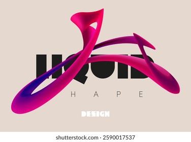 Curved 3D geometric shapes. Colored liquid element of spiral line. Abstract poster design.