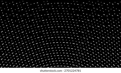 Linhas brancas tracejadas abstratas curvas no plano de fundo preto padrão geométrico minimalista, fundo gráfico de tecnologia.