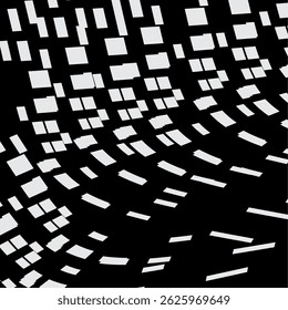 Curved Abstract Grid of White Rectangles on Black Background
