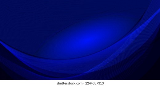 Curved abstract luxury golden lines overlapping on dark blue background.