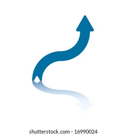 Curved Arrow From Bottom Left Side Top Right Side With Reflection on Bottom Plane