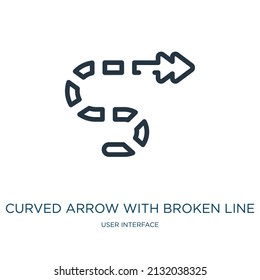 curved arrow with broken line thin line icon. arrow, broken linear icons from user interface concept isolated outline sign. Vector illustration symbol element for web design and apps.