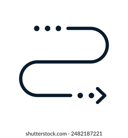 Flecha curva. Concepto de bypass. Vector lineal aislado sobre fondo blanco.