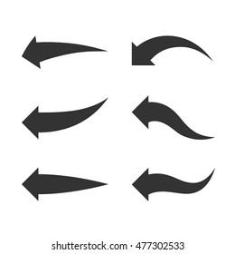 Curved arrow direction pointer icons. Simple, flat style. Graphic vector illustration.