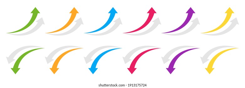 Curved arrow up and down. Colored arrow with shadow. Collection curved arrows in flat style. Vector graphic elements. svg