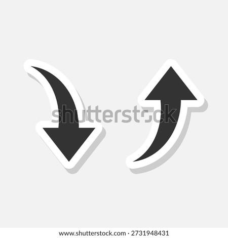 Curved arrow up and down icon sticker isolated on gray background