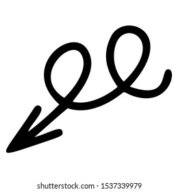 Curved arrow hand drawn vector illustration. Navigation sign, up curve isolated on white background