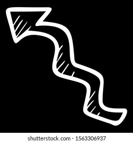 Curved arrow hand drawn vector illustration. Navigation sign, up curve isolated on black background